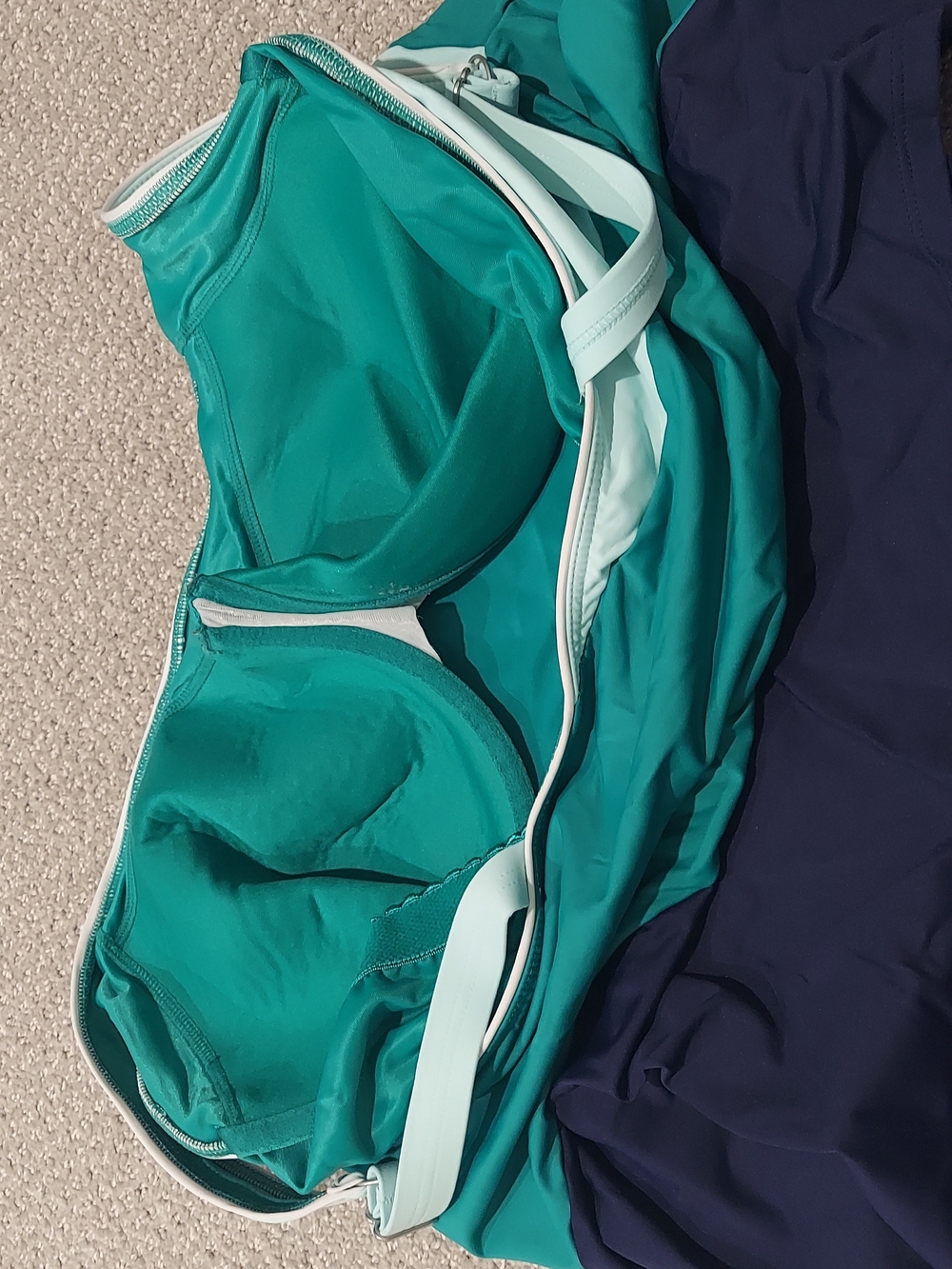 Lands' End Teal and Navy  Swim Top